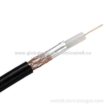 RG6 Coaxial Cable with 1.08mm CCS Solid Conductor, Black PVC Jacket